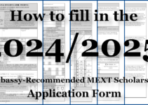 Image of the Embassy-Recommended MEXT Scholarship application form pages filled in.