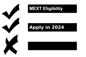 Image of a checklist with items marked yes and no and the title MEXT eligibility apply in 2024