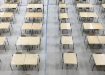 desks lined up in exam room